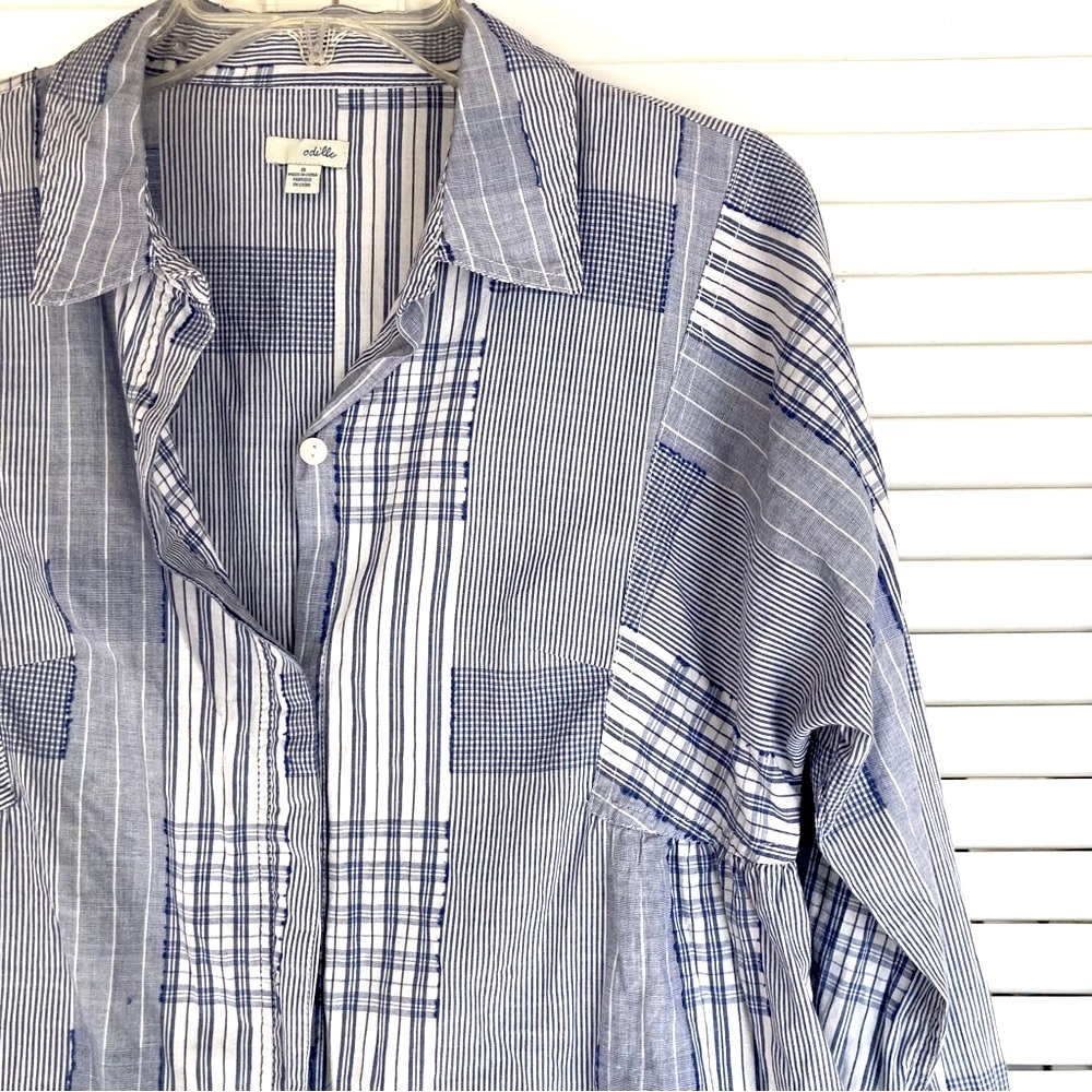 Anthropologie Patchwork Plaid Ballpoint Shirt Sz 8 - image 3